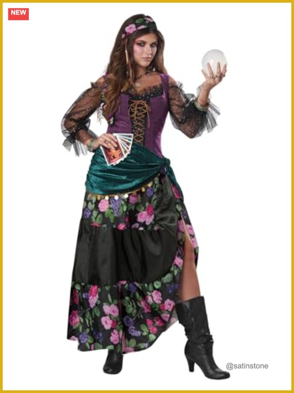 Fortune Teller Costume Shirt Corset Skirt Sash Headband Tarot